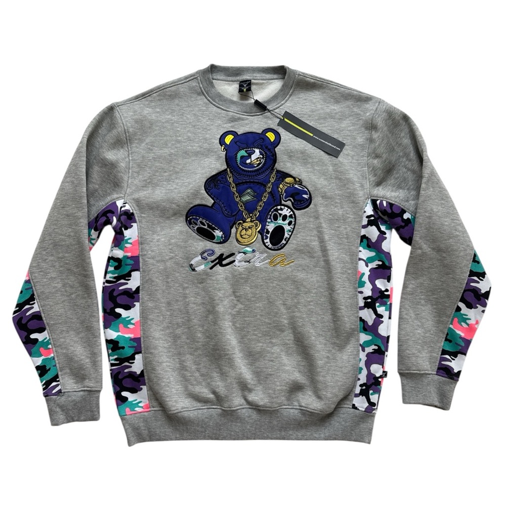 High End Streetwear Teddy Bear Extra Screenshot Crew Gray Camo Men's Sweatshirt‎